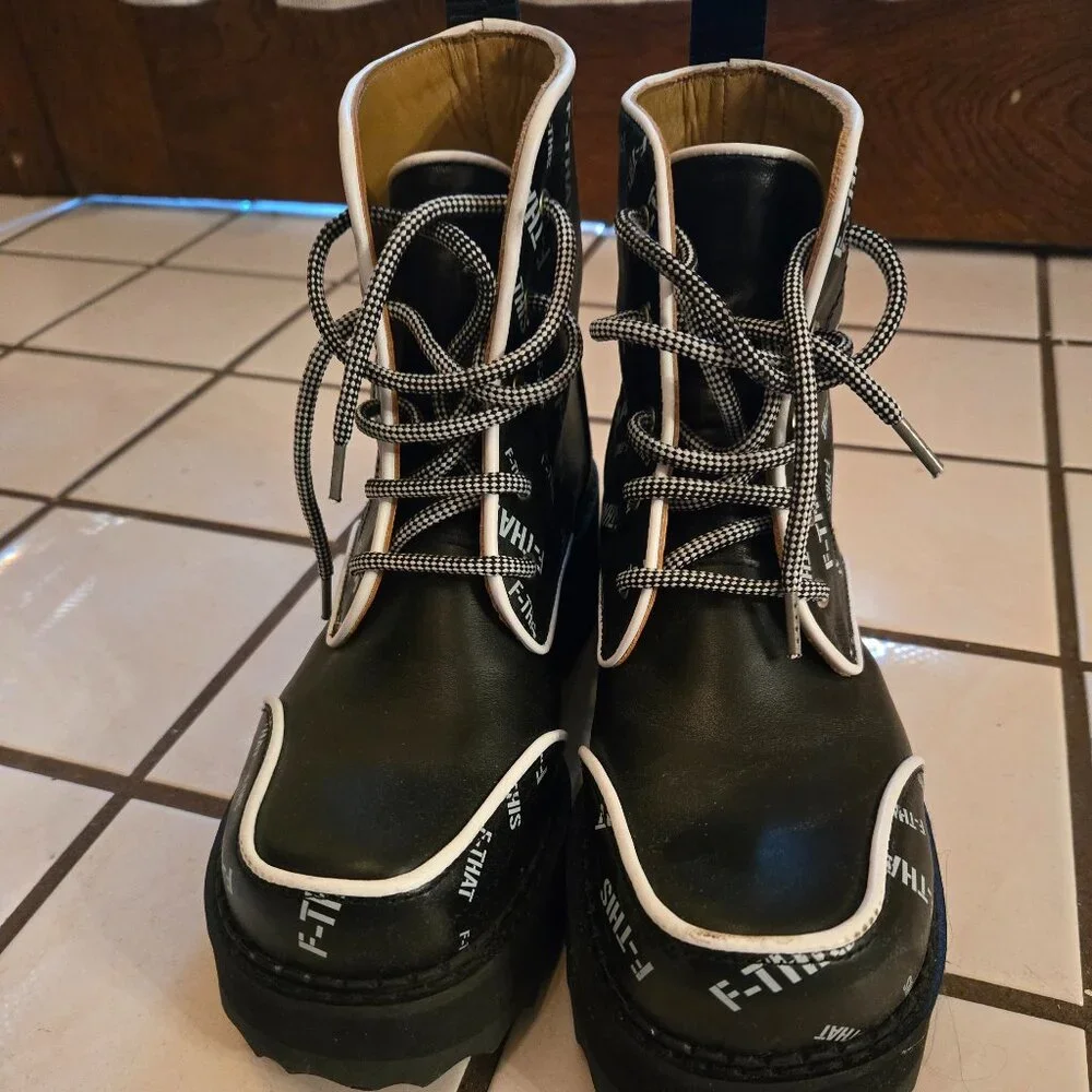 Fluevog Revna Size 7. Black & White F-This F-That platform boot. $200. LIke New - Picture 1 of 4